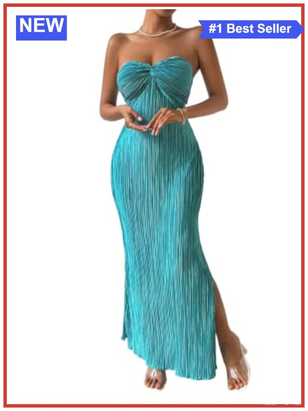Strapless Maxi Bodycon Dress Tie Back Side Slit Summer Wedding Guest